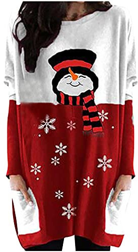 Susenstone Robes De Pull De NoëL pour Femmes, Robe De Sweat-Shirt d'arbre De NoëL à Blocs De Couleur Col Rond DrôLe De Chat Imprimé Tunique Hauts Pull Long Jumper Pas Cher