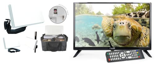 Easyfind Traveller Kit II inkl. 24 LED Camping TV (60,96 cm, HD Ready, DVB-T2/S2/C, EasyFind2, USB, PVR Ready, CI+, 12/24/230Volt, Sat-Flachantenne, Messgerät), 3215-A, weiß, flaches Design