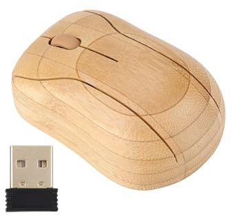Joyzan Kabellose optische Bambusmaus Silent Mouse Kabellose Computermaus Kleine Holzmaus mit Empfänger für PC, Laptop, Notebook, Computer