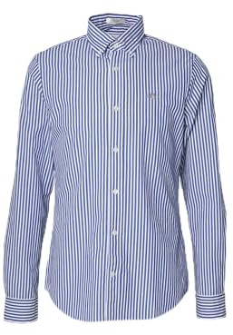 GANT Slim POPLIN randig skjorta för män, klassisk skjorta, collegeblå, standard, College Blue, XXL