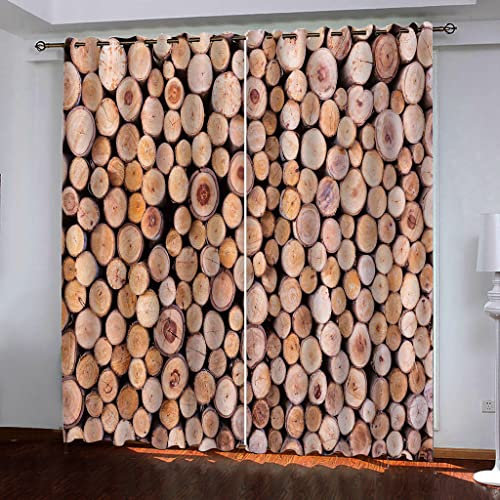 ZAPVI Fenster Vorhang Schlaufen-Vorhang gelber & großer Baum Dekorative Gardine Schlaufenschal Fenster-Schal 2er Set Größe:2 x B75 x H166cm
