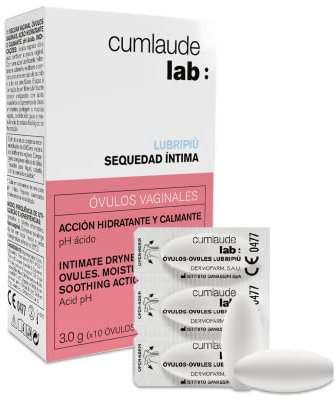 Cumlaude Lab - Lubripiù Óvulos, con Ácido Hialurónico, Aceites Emolientes y pH Ácido, Hidrata, Lubrica y Calma la Sequedad de la Zona Íntima Femenina - 10 Unidades