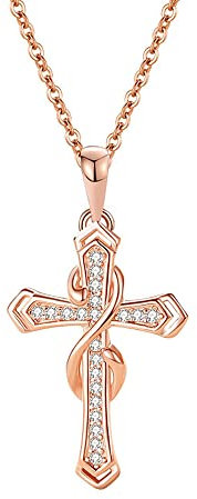 Belons Damen Kette Mädchen Halskette Kreuzkette 925 Sterling Silber Zirkonia Kreuz Infinity Herzen Anhänger Kette mit Anhänger, Rosegold