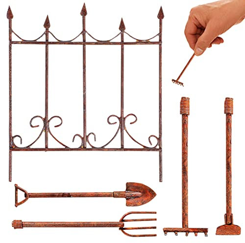 Happyyami 5stücke Teiliges Set Miniatur Gartenwerkzeuge Rake Schaufel Und Zaun Für Puppenhaus Für Miniaturgärten Und