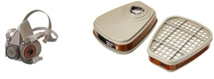 3M XA007702658 6200M Mehrweg-Halbmaske, Größe M, Grau & 6055 Aktive Filterpatrone, 1 Stück (Packung mit 1), sortiert