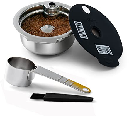 HAILASRE Capsule de café réutilisable compatible avec le Bosch Tassimo machine à café, Dosette Réutilisable en Acier Inoxydable pour Expresso avec Cuillère & Brosse (200ml)