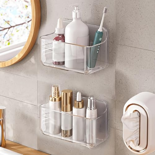 Diesisa 2pc Acrylic Wall Mount Organizer, Adhesive Clear Cabinet Door Organizer,Acrylic Shelves for Wall,No Drilling Hang Walls,with Self Adhesive Tape, for Bathroom, Kitchen, Living Room