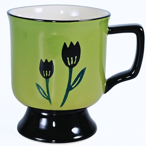 Erkundpresso. Tazas tazas de café grandes 400ml taza de café con tulipanes pintados a mano,Tazas de cerámica para café, leche y agua de té,Regalo de cumpleaños para mujeres
