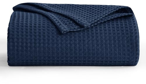 Aisbo Dünne Decke Sommer Blau - Waffelpique Sommerdecke Leichte Decke 150x200 cm XL als Sofadecke Couchdecke, Weich Kuschelige Wohndecke Wohnzimmer, Sofa Couch Flauschig Decke Überwurf