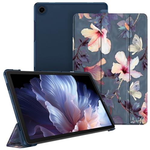 Fintie Hülle für Samsung Galaxy Tab A11+ Plus/Tab A9+ Plus 11 Zoll 2025 | Schlank Tablet Schutzhülle mit Dreifach-Ständerfunktion, Transluzente Rückseite, Blühender Hibiskus