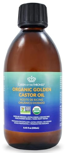 QUEEN OF THE THRONES Organic Golden Castor Oil | 100% Pure for Hair, Skin, Nails, Brows & Lashes | Hexane-Free | USDA Certified [8.4oz (250ml)]
