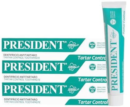 President Set mit 3 Zahnsteinen, gegen Zahnsteine, gegen Plaque und Karies, frischer Atem. RDA 60. 3 x 75 ml