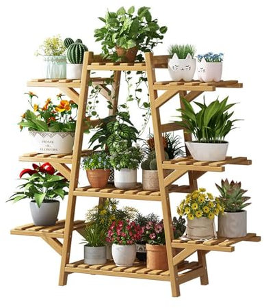 Blumenregal Holz，Pflanzregal Aus Bambus,9Ebenen Blumenständer Blumenbank for Balkon Wohzimmer Outdoor Garten 87 X 23 X 95 cm (Color : Log)