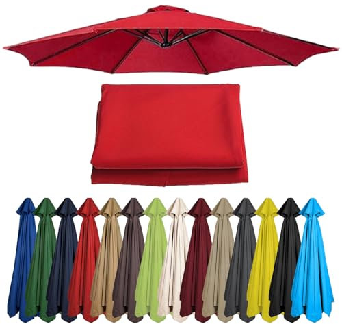 HonunGron 6-Rippen/8-Rippen Rund Ersatztuch, 2M/2.7M/3M Sonnenschirm Bespannung, Ersatzstoff Für Garten-Sonnenschirm, Mit Schirmbelüftung, Waschbar UV50+ (8 ribs-3m/9.8ft,Rot)