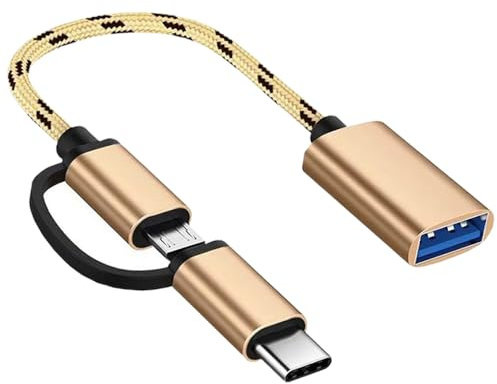 Sooiiyu Adaptateur USB C/Micro vers USB 2 en 1, Câble Adaptateur USB vers USB C OTG, Compatible avec Samsung Galaxy S21 S22 S23 Note 20/10 A53, Google Pixel et Autres Appareils Android, Doré