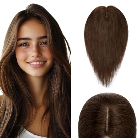 Elailite Volumateur Capillaire Femme Naturel a Clip Cheveux Naturel Toupet Humain (Base 10cm*12cm) 25cm 35g #4 MARRON CHOCOLAT