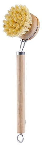 NUZAMAS Wooden Handle Dish Brush Long Handle Replaceable Brush Natural Sisal Dish Washing Brush Kitchen Brush Wooden Vegetables Household Cleaning Brush