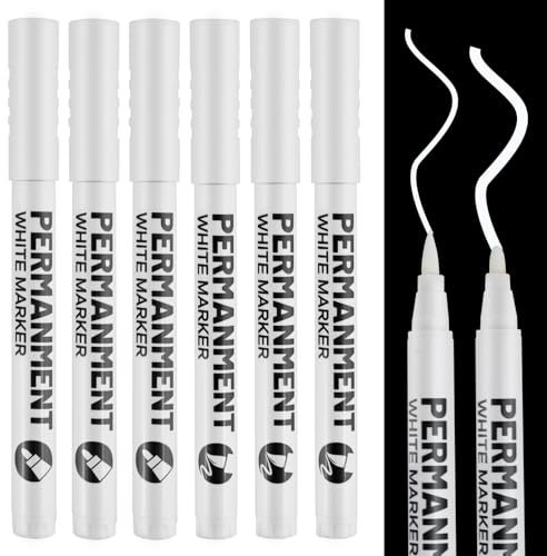 TOPCZY 6 Piezas Impermeable Rotuladores de Pintura Blanco, Rotuladores Acrilicos Secado Rápido, Multifunción Blanco Marcador Puntiagudo para Dibujo Tarjetas Hecha Mano DIY