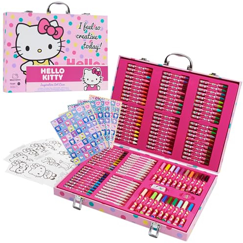Hello Kitty färgpennor konsttillbehör ritningskit skolmaterial målning flickor ritpennor konstkit resväska med kritor konst och hantverk för barn 4-12