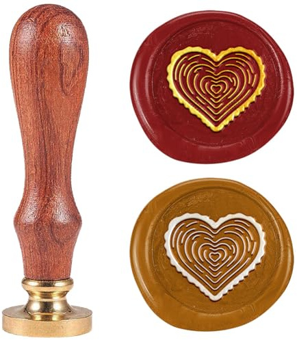 DELORIGIN Siegelstempel Aus Holz In Form Eines Wachstumsrings In Herzform 25mm Abnehmbarer Siegelstempel Mit Messingkopf Und Holzgriff Für Hochzeiten Umschläge Einladungen Und Geschenkverpackungen