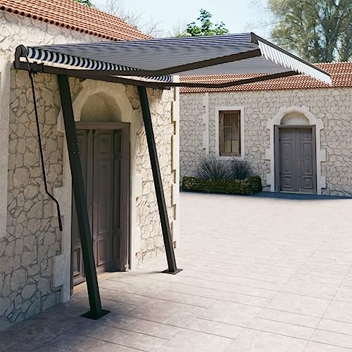 Homgoday Tenda da Sole Retrattile Automatica Pali 3,5x2,5m Blu e Bianca, Arredo Tenda da Esterni per Privacy, Tenda per Giardino Balcone Terrazzo