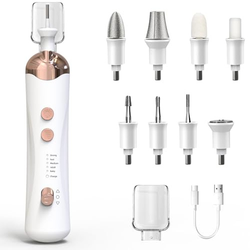 Vexloria Electric Nail File, Professional Nail Drill, Electric Manicure Pedicure Set with 8 Drill Bits, 5 Modes Adjustable Nail Drill, Electric Nail File Set for Gel/Acrylic Nails (White)