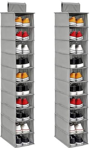 Foppla Étagère à chaussures à suspendre, 10 niveaux robuste en non-tissé à suspendre, étagère de rangement pliable pour chaussures, vêtements, chapeaux, sac à main pour la maison, la chambre à coucher