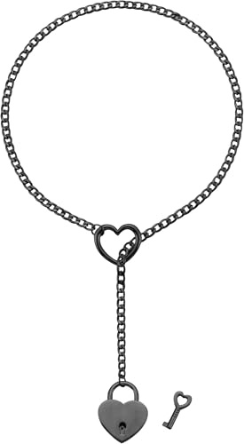 RWQIAN Justerbart Y-halsband för kvinnor glissement punk kubansk gotisk kedja med hjärta/rund/hänglås silver/guld/svart Y-halsband 60–84 cm, Rostfritt stål