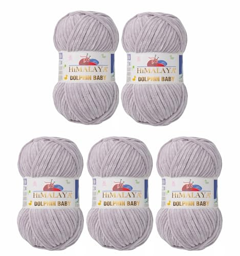 5 x Himalaya Dolphin Baby Wolle Garn Baumwolle Strickwolle zum Stricken häkeln super Bulky Chenille Garn Wolle Strickgarn 100g 120m Polyester Elomnia (5x-A1-80357 Mausgrau)