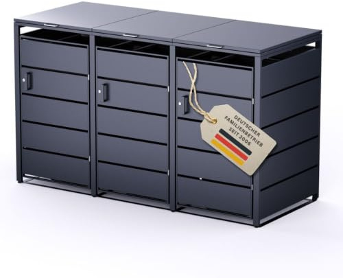 RS Trade Mülltonnenbox 3er Anthrazit für 120L & 240L, wetterfeste Mülltonnenverkleidung mit 3 Türen, abschließbares Mülltonnenhaus, Umhausung für Mülltonnen, Sichtschutz für Abfalltonnen draußen