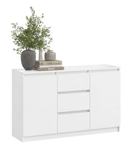 KUBUTKU Commode moderne - Buffet multifonction - Pour chambre à coucher, couloir, salon, bureau - Blanc - 120 x 97 x 40 cm - 2 portes et 3 tiroirs