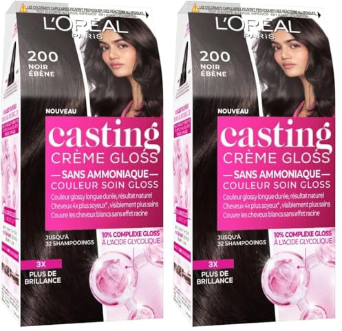 L’ORÉAL PARIS - Coloration Cheveux Semi-Permanente Ton sur Ton - Couleur Soin Gloss - Sans Ammoniaque - Casting Crème Gloss - Nuance : Noir Ebène (200)
