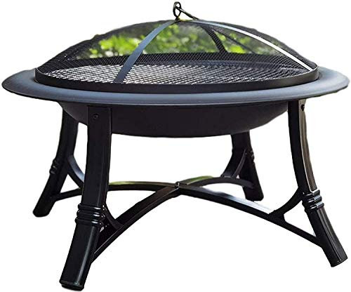 RUHEN Outdoor Fire Pit Outdoor Fire Pits Cast Iron Round Fire Bowl BBQ Grill Firepit Brazier Garden Log Burner Heater Camping Picnic with Mesh Cover