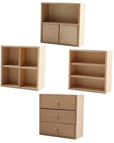 LOLIPPYY 4pezzi Miniature Mobili Da Te Legno Mobiletto Laterale Miniatura Casa Bambole Armadietto Miniatura Libreria Mobili Per Case Minuscole