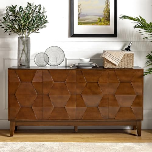 HULALA HOME 152 cm Wooden Sideboard Cabinet with Adjustable Shelves, Walnut