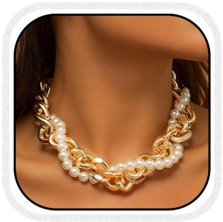 Fashband Collier ras du cou en perles dorées cubaines - Bijoux tendance pour femme, taille unique, Perle, Pas de gemme