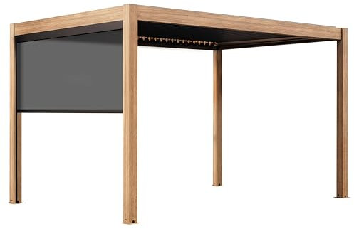 Oviala Pergola bioclimatique autoportée 3x4m et 1 Store Bois Gris