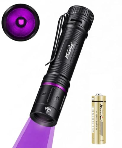 Alonefire P67 Linterna UV 3W 365nm Profesional Potente Ultravioleta Portátil Luz Negra Muy Pequeño Detector de Orina para Detección de Dinero, Escorpión, Minerales con Batería AA