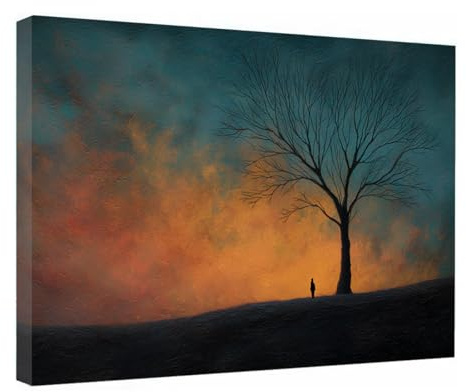 TZKRWRH Quadro Soggiorno Grande Albero della vita ispiratore Quadri Moderni Soggiorno Su Tela Ufficio Dipinti Appesi Per Cucina Sala Da Pranzo Bagno(arancia)-40x60cm Incorniciato