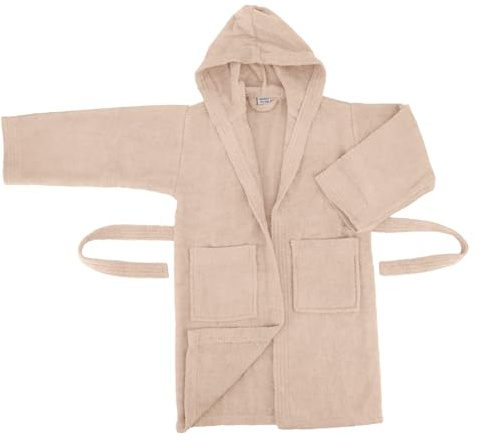 Celodoro Kinder Bademantel mit Kapuze Baumwolle - Beige 146-152