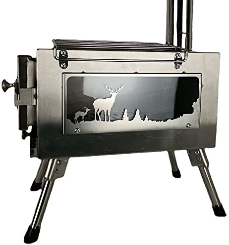 Portable Stainless Steel Wood Burning Stove with Chimney - Compact Camping Heater for Outdoor Cooking and Heating, Perfect for Backyard and Wilderness Adventures