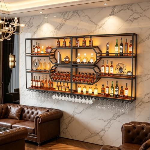 FKKPRVAX 240CM Estante de Vino montado en la Pared con luz LED