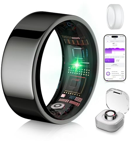 XSWCCJJ Bague intelligente 6.0 et étui de chargement【L'industrie d'abord – Erreur de mesure 0】【Étanchéité IP68】 Bague intelligente 2025 pour homme et femme pour suivi du sommeil, SpO2, anneau de