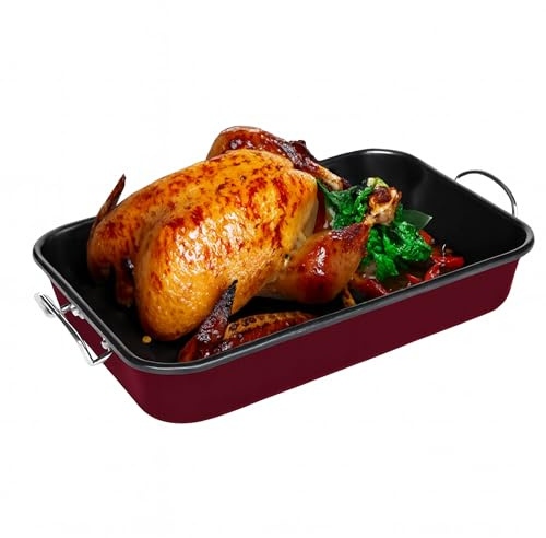 Prime Cuisine Bräter mit Rost – 40 cm Truthahnbräter mit V-Rost, antihaftbeschichtete Ofenpfanne zum Kochen, Backen und Braten – stabile Griffe für einfachen Transport, einfache Reinigung