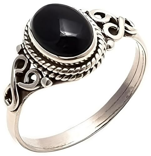 Damen Vintage Stil 925 Sterling Silber Ring Schwarz Onyx Statement Ringe Größen 5-11 mit Größentabelle