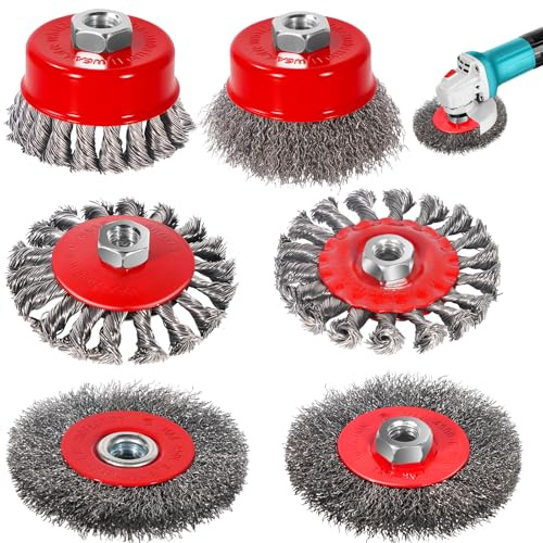 Drahtbürste Winkelschleifer 6-Teiliges Topfbürste Winkelschleifer Ø 100 mm/70 mm, M14 Gewindebohrung, 10 mm Drahtbündel, 0,2 mm Kohlenstoffstahldraht, zum Polieren, Schleifen, Entrosten und Entgraten