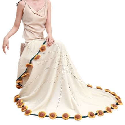 Manta de ramo de flores,Manta de girasol tejida a crochet hecha a mano terminada,Manta de Punto de Ramo de de Ganchillo,suave y acogedora hecha a mano,para Cumpleaños y Decoración del Hogar