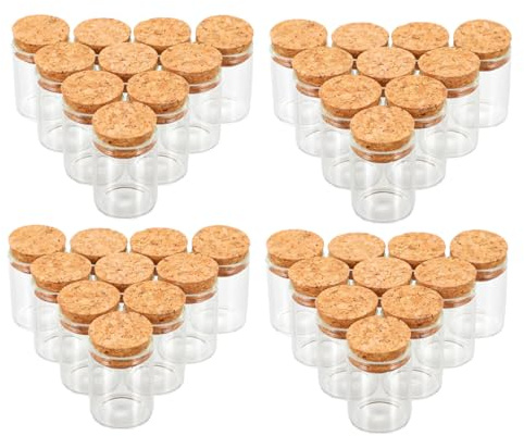 Ciieeo 48 Pièces Lot de Mini Bouteilles Verre Transparent avec Bouchons Liège Fioles Droites Verre Borosilicaté pour Rangement DIY Mariage Fête Pots à Vœux Polyvalents