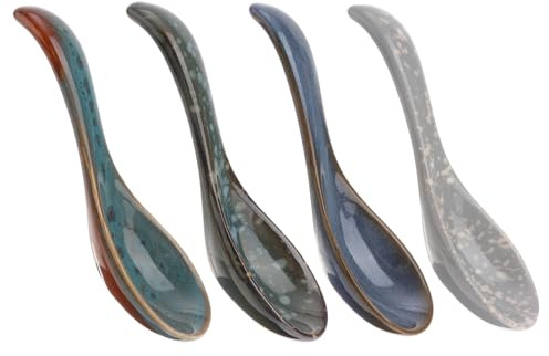iplusmile 4 pezzi Cucchiai in Ceramica Giapponese Multifunzione Design Elegante Materiale Premium Cucchiai da Minestra Insalata e Riso per Casa e Regalo