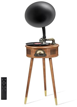 Tocadiscos de Vinilo Retro Vintage con gramófono y Bluetooth 4.2, 7, 9 12 Pulgadas, Tres velocidades, Aguja rubí Ajustable, Radio FM(Oak Color)
